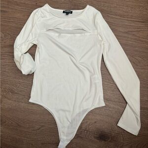 Express White Ribbed Long Sleeve Bodysuit NWOT